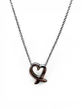 Tiffany & Co Elsa Peretti Sterling Silver Ribbon Heart Necklace
